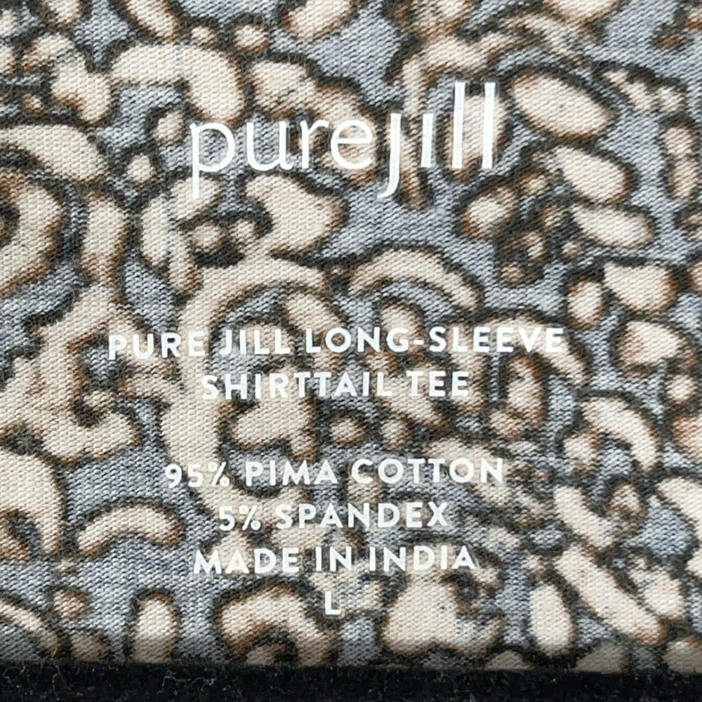 J Jill Pure Jill Stretch Pima Cotton Shirttail Tee L Long Sleeve Paisley Comfy - Picture 3 of 8